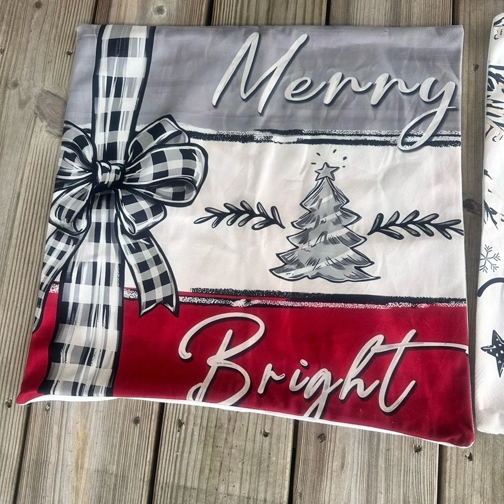 Holiday Time Red and Gray Christmas Pillow Covers